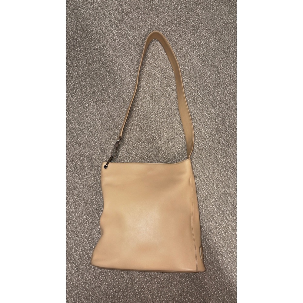 Gucci Vintage Beige Leather Shoulder Bag Hobo GG Monogram Lining 001761 213048